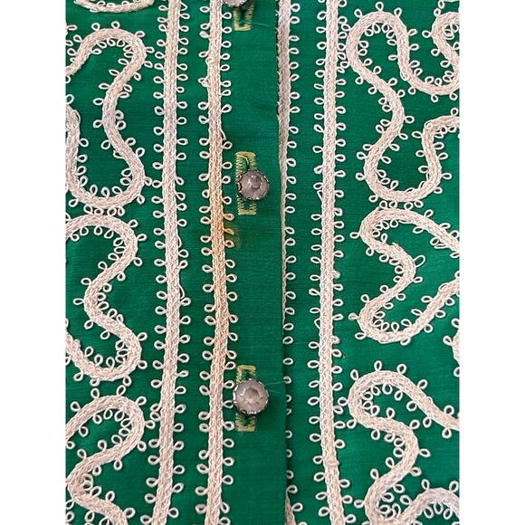 Vtg Green Crop Blouse Sleeveless Cream Embroidered Trim Homemade Sz Sm - Picture 9 of 9